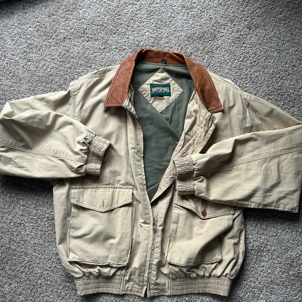 American Eagle Outfitters Tan and Brown Military Field Jacket